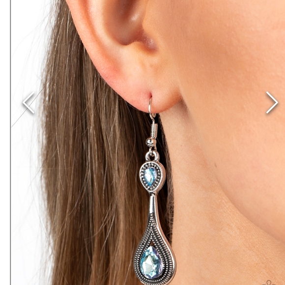 Blue Rhinestone Dangle Earrings - Picture 2 of 2